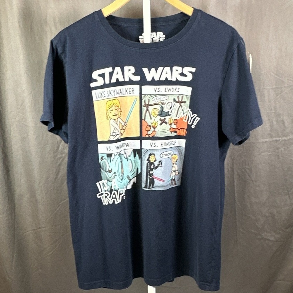 Star Wars Kids Navy Blue Comic Graphic T-Shirt Luke Skywalker C-Life Large